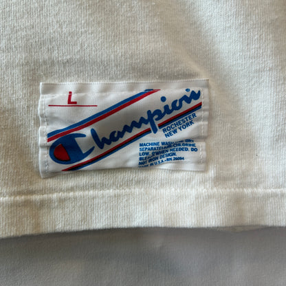 80's Champion チャンピオン LINSLY フットボールTシャツ コットン　白(L)/C1019T-SO