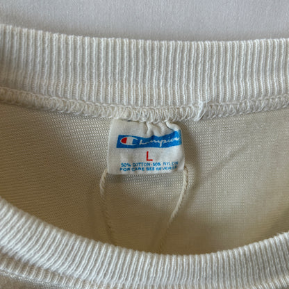 70's Champion チャンピオン フットボールTシャツ コットン/ナイロン ３段プリント 白紫(L)/C1018T-SO