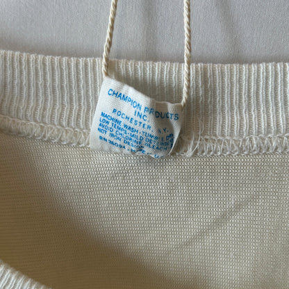 70's Champion チャンピオン フットボールTシャツ コットン/ナイロン ３段プリント 白紫(L)/C1018T-SO