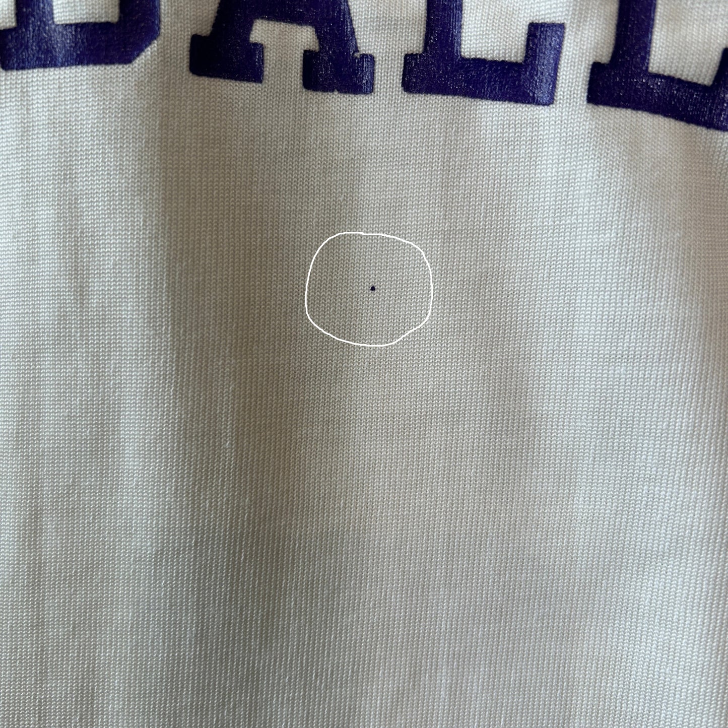 70's Champion チャンピオン フットボールTシャツ コットン/ナイロン ３段プリント 白紫(L)/C1018T-SO