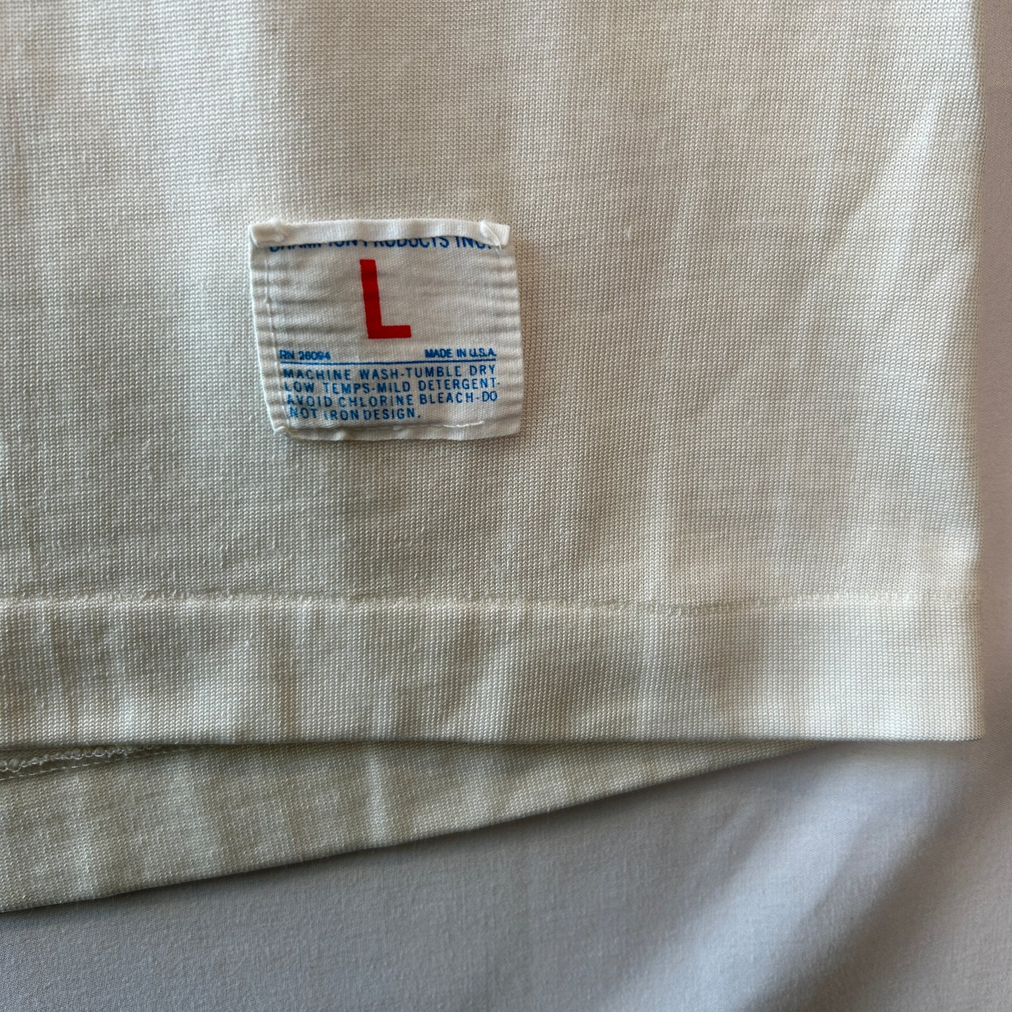 70's Champion チャンピオン フットボールTシャツ コットン/ナイロン ３段プリント 白紫(L)/C1018T-SO