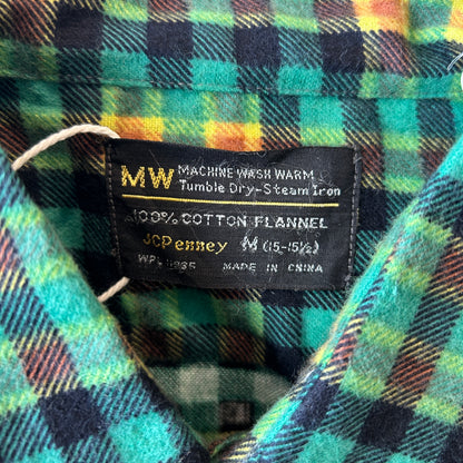 70's J.C.Penney モンゴメリーワード プリントネルシャツ グリーン ミントコンディション (M)/C1017SH-SO