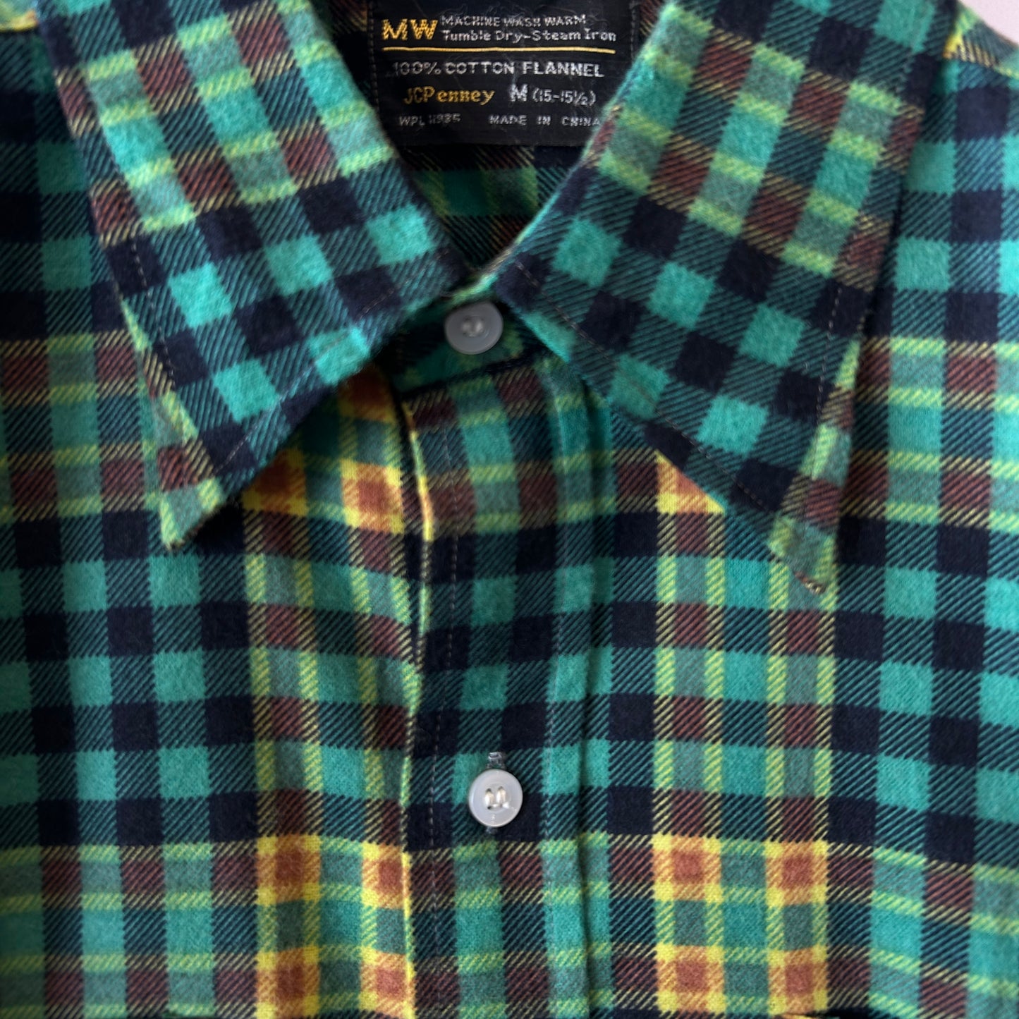 70's J.C.Penney モンゴメリーワード プリントネルシャツ グリーン ミントコンディション (M)/C1017SH-SO