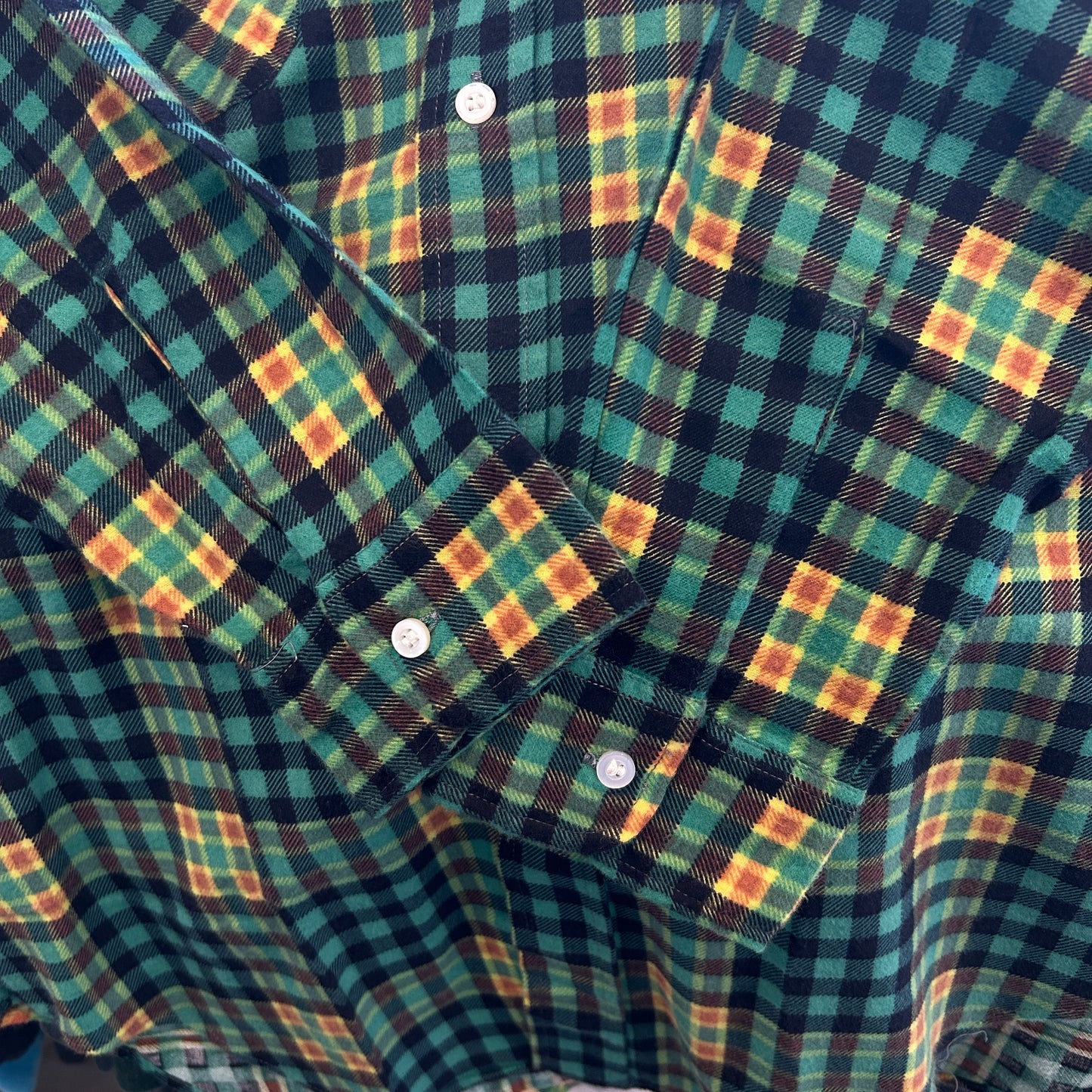 70's J.C.Penney モンゴメリーワード プリントネルシャツ グリーン ミントコンディション (M)/C1017SH-SO