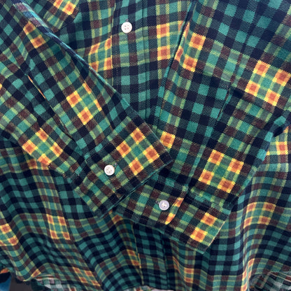 70's J.C.Penney モンゴメリーワード プリントネルシャツ グリーン ミントコンディション (M)/C1017SH-SO