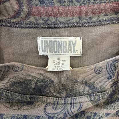 00's UnionBay ユニオンベイ 幾何学模様 総柄Tシャツ (XL)/C0793T-SO