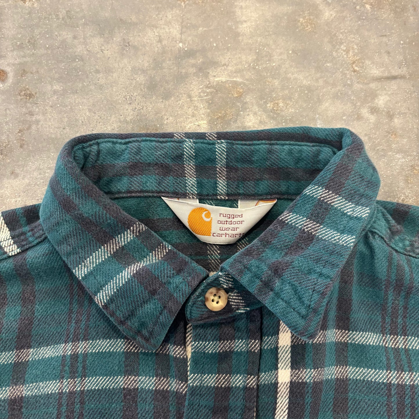 90's Carhartt カーハート チェック フランネルシャツ 深緑 (推定L) A8495SH-SO