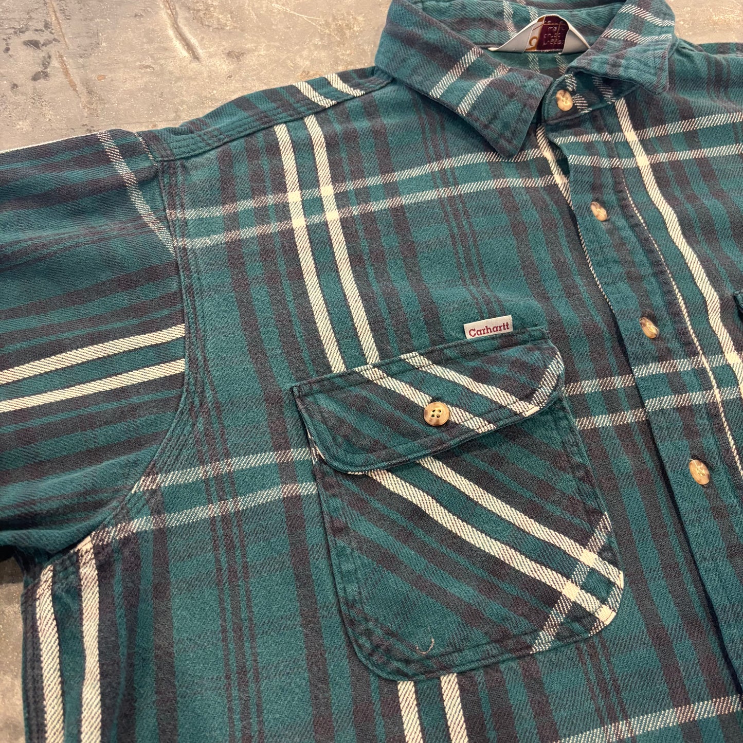 90's Carhartt カーハート チェック フランネルシャツ 深緑 (推定L) A8495SH-SO