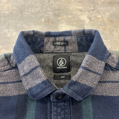 00's VOLCOM チェック フランネルシャツ SLIM FIT ネイビー (M) B4118SH-SO
