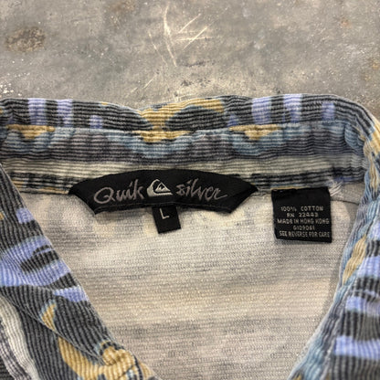 90's Quiksilver クイックシルバー 総柄 コーデュロイシャツ グレー系 (L) B4119SH-SO