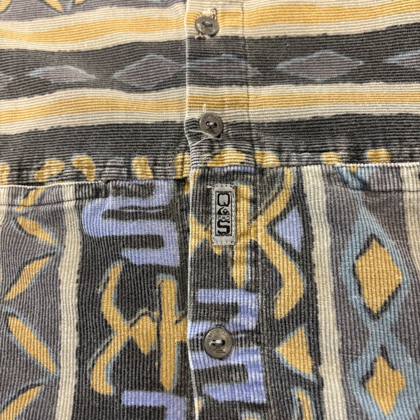 90's Quiksilver クイックシルバー 総柄 コーデュロイシャツ グレー系 (L) B4119SH-SO