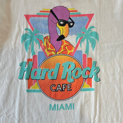 90's Hard Rock CAFE Miami フラミンゴ Tシャツ 白 (XL)/B2129T-SO
