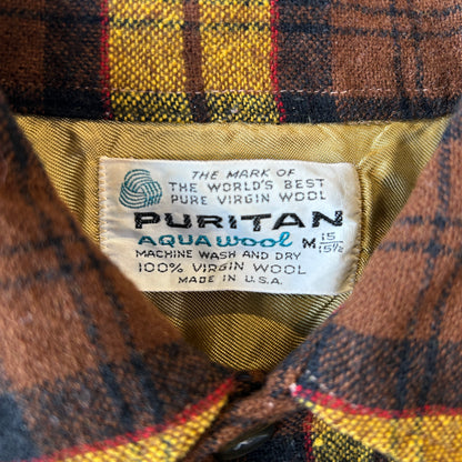 70's PURITAN ウールチェックシャツ イエロー/ブラウン (M)/A9771SH-SO