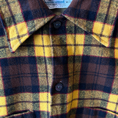 70's PURITAN ウールチェックシャツ イエロー/ブラウン (M)/A9771SH-SO