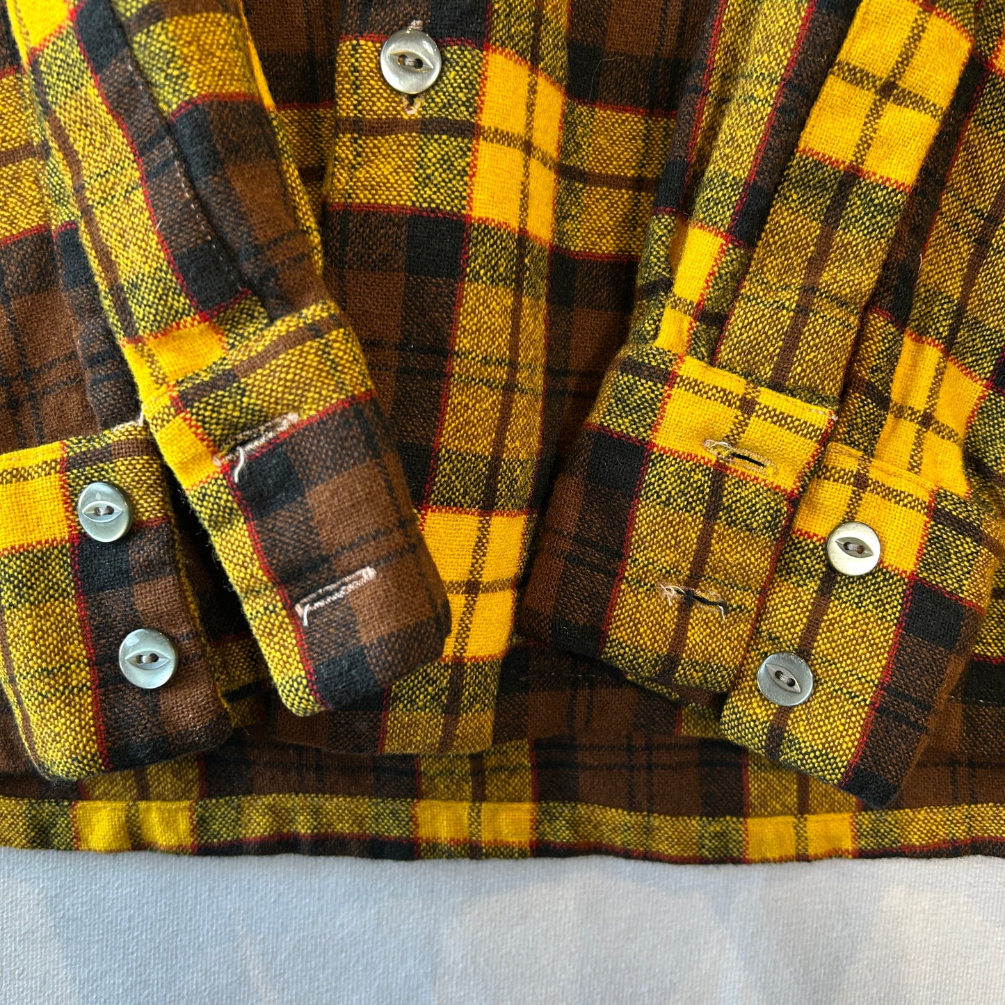 70's PURITAN ウールチェックシャツ イエロー/ブラウン (M)/A9771SH-SO