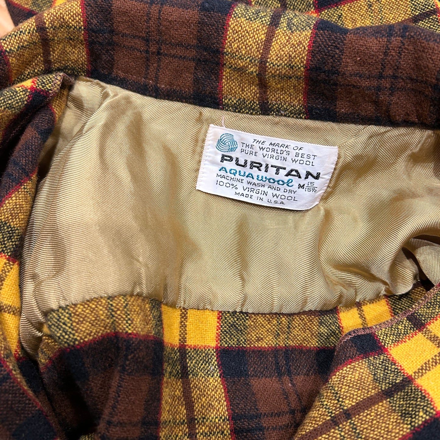 70's PURITAN ウールチェックシャツ イエロー/ブラウン (M)/A9771SH-SO
