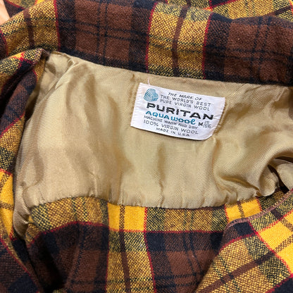 70's PURITAN ウールチェックシャツ イエロー/ブラウン (M)/A9771SH-SO
