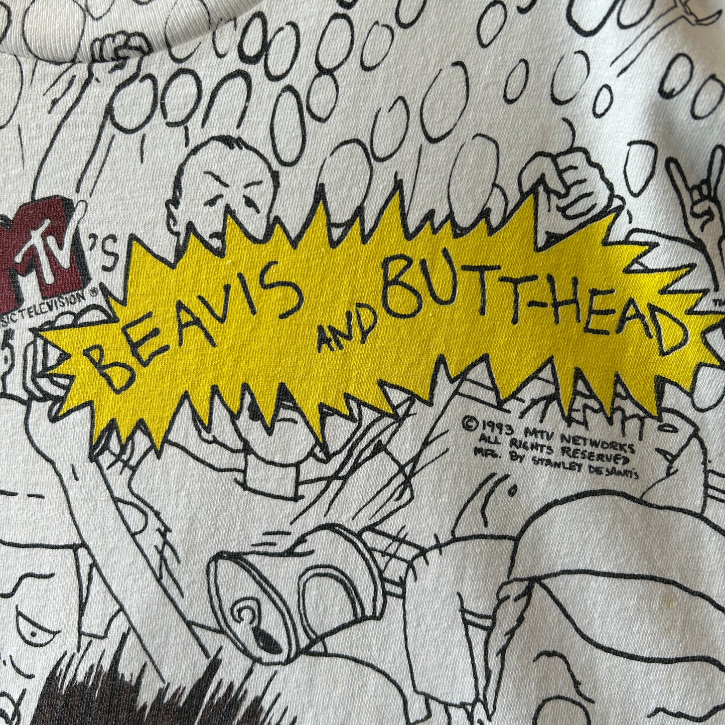90's Beavis and Butt-Head ビーバスアンドバットヘッド  オールオーバープリントTシャツ MTV 白(XL)/B2173-SO