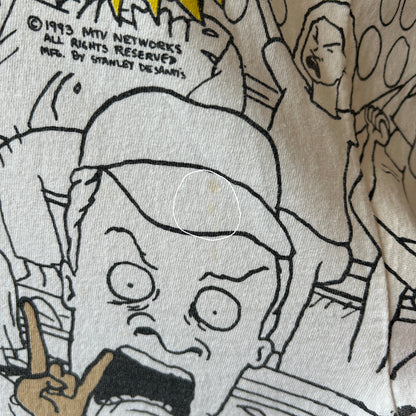 90's Beavis and Butt-Head ビーバスアンドバットヘッド  オールオーバープリントTシャツ MTV 白(XL)/B2173-SO