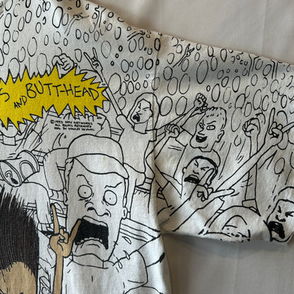 90's Beavis and Butt-Head ビーバスアンドバットヘッド  オールオーバープリントTシャツ MTV 白(XL)/B2173-SO
