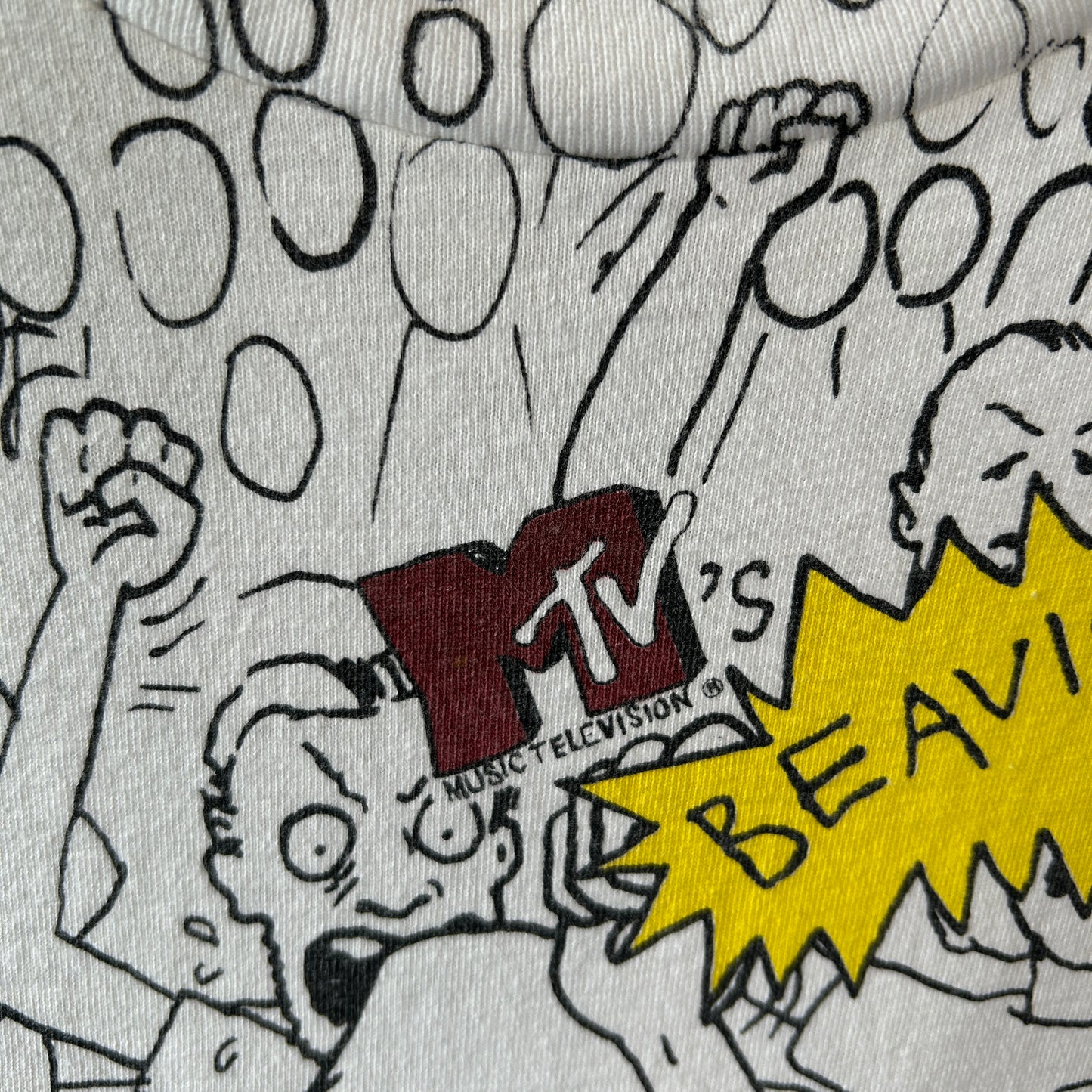 90's Beavis and Butt-Head ビーバスアンドバットヘッド  オールオーバープリントTシャツ MTV 白(XL)/B2173-SO