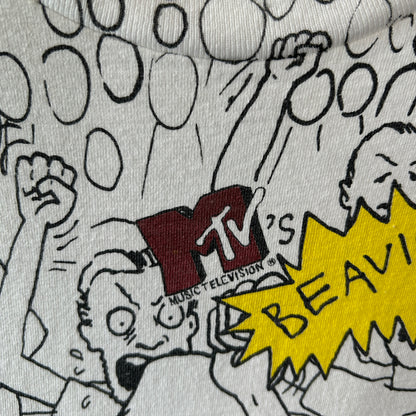 90's Beavis and Butt-Head ビーバスアンドバットヘッド  オールオーバープリントTシャツ MTV 白(XL)/B2173-SO