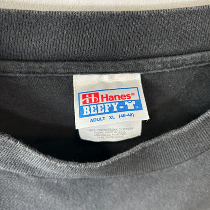 90's Hanes Rat ネズミ 袖プリントTシャツ ロンT アート ブラック 長袖（XL)/C1032T-SO