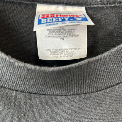 90's Hanes Rat ネズミ 袖プリントTシャツ ロンT アート ブラック 長袖（XL)/C1032T-SO