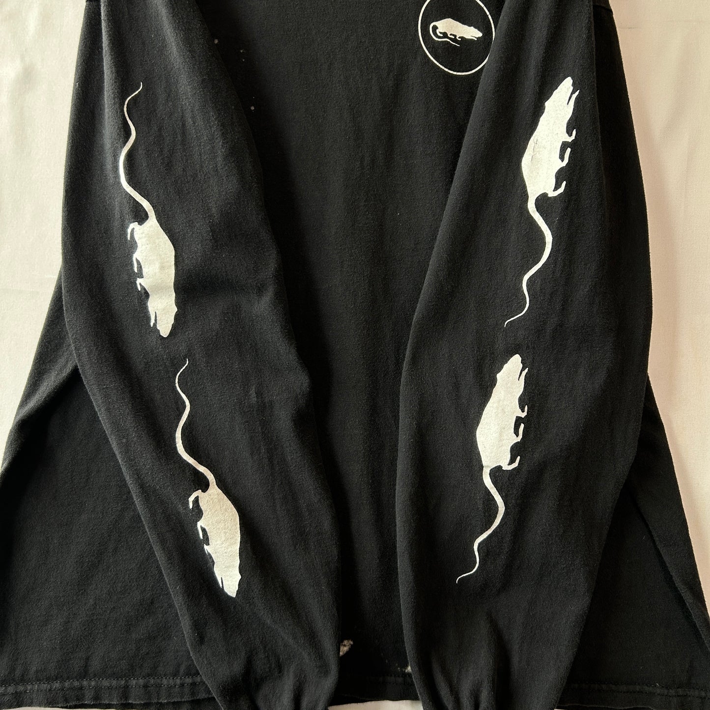 90's Hanes Rat ネズミ 袖プリントTシャツ ロンT アート ブラック 長袖（XL)/C1032T-SO