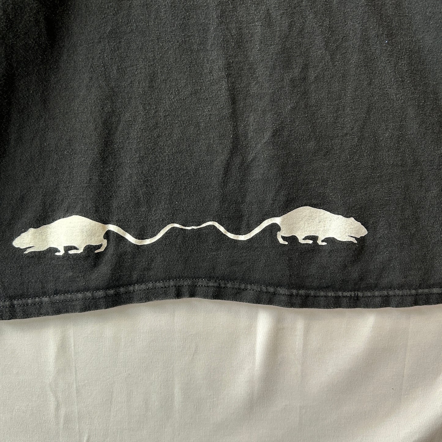 90's Hanes Rat ネズミ 袖プリントTシャツ ロンT アート ブラック 長袖（XL)/C1032T-SO