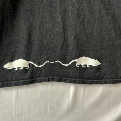 90's Hanes Rat ネズミ 袖プリントTシャツ ロンT アート ブラック 長袖（XL)/C1032T-SO
