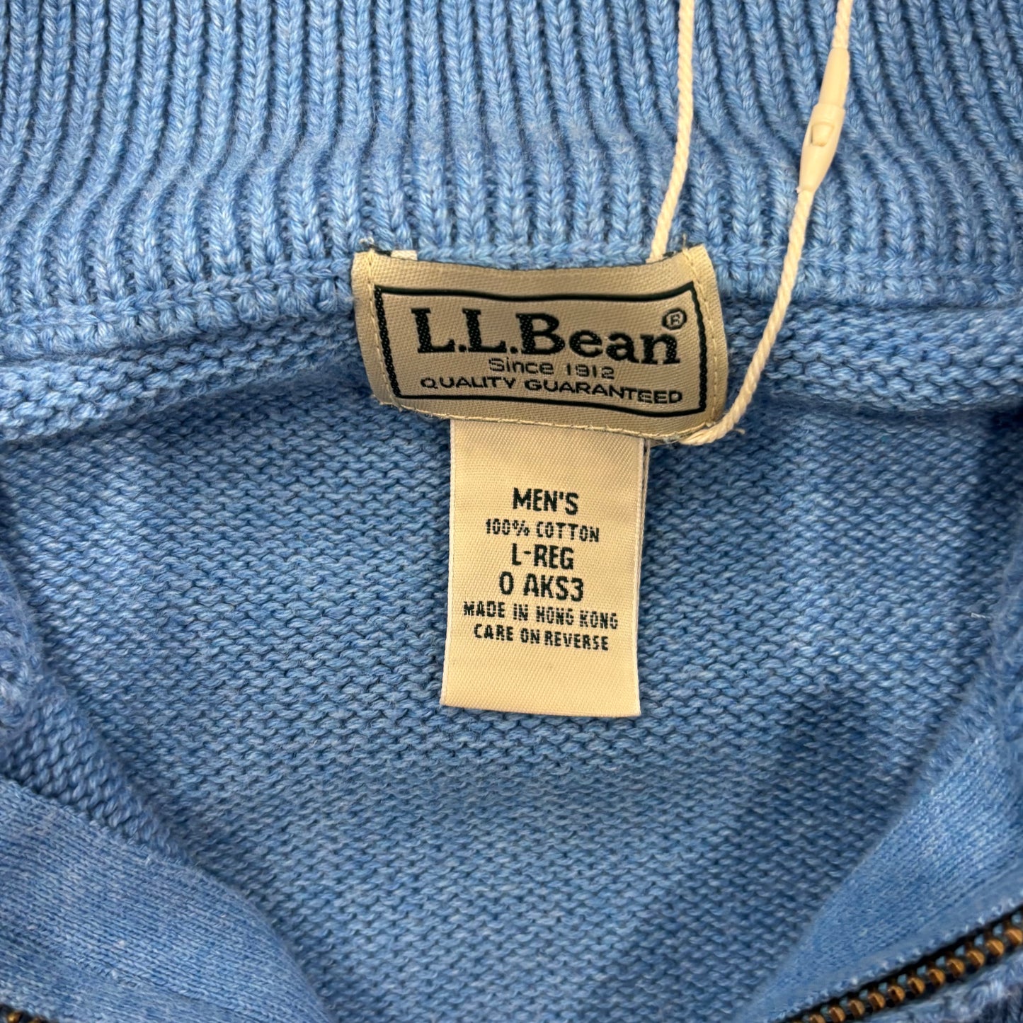 00's L.L.Bean ハーフジップコットンニット 水色 (L)/B3140K-SO