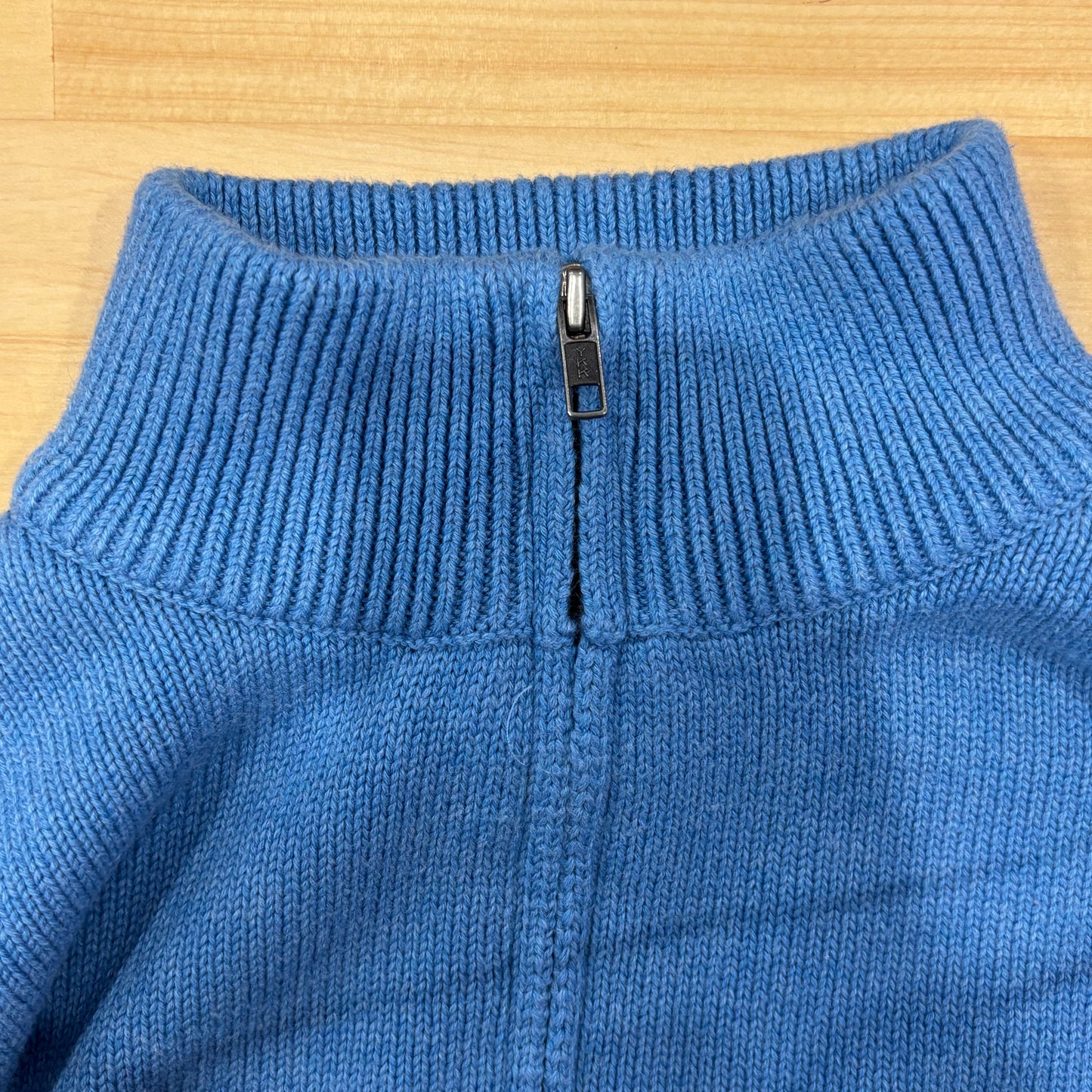 00's L.L.Bean ハーフジップコットンニット 水色 (L)/B3140K-SO