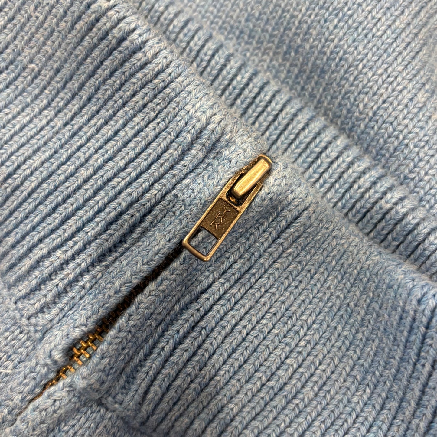 00's L.L.Bean ハーフジップコットンニット 水色 (L)/B3140K-SO