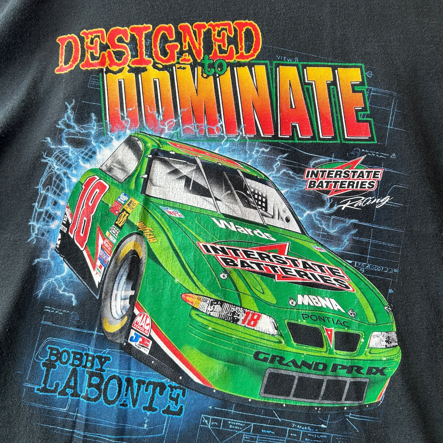 90's Chase Authentics Nascar ナスカー ボビー・ラボンテ Tシャツ 黒 レーシングカー (L)/A7580T-SO
