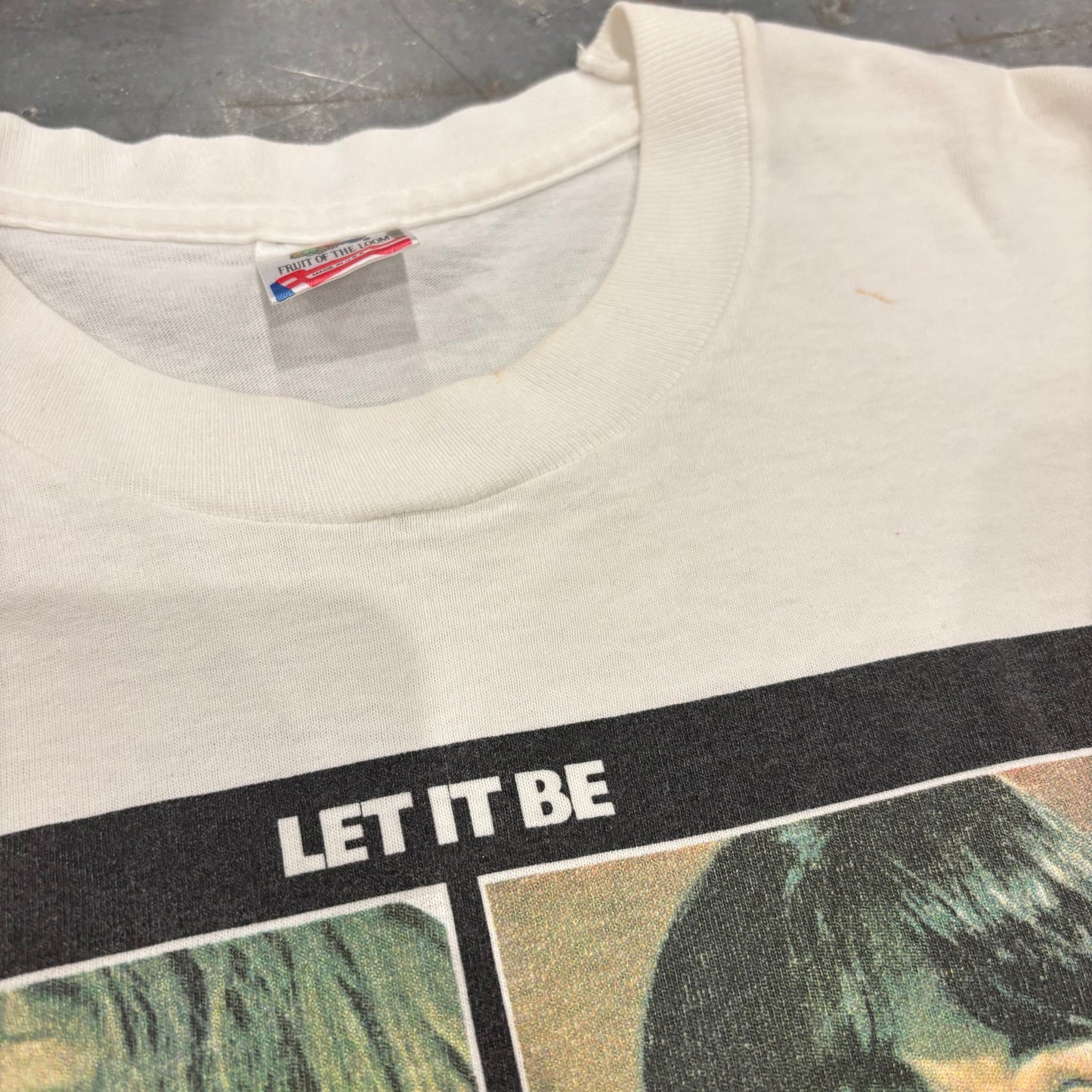 90's FRUIT OF THE LOOM フルーツオブザルーム The Beatles ビートルズ LET IT BE アルバム ジャケ写 Tシャツ 白 (L) /A3437T-SO