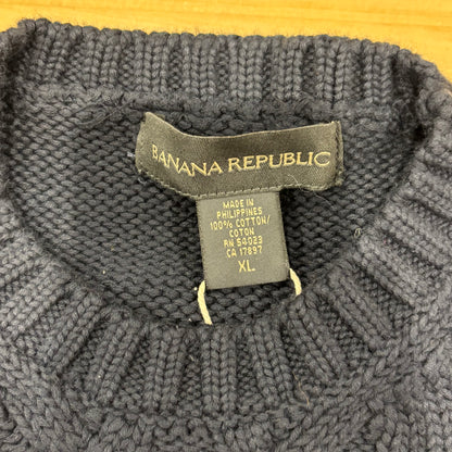 00's BANANA REPUBLIC アラン模様 コットンニット 紺 (XL)/A1114K-SO