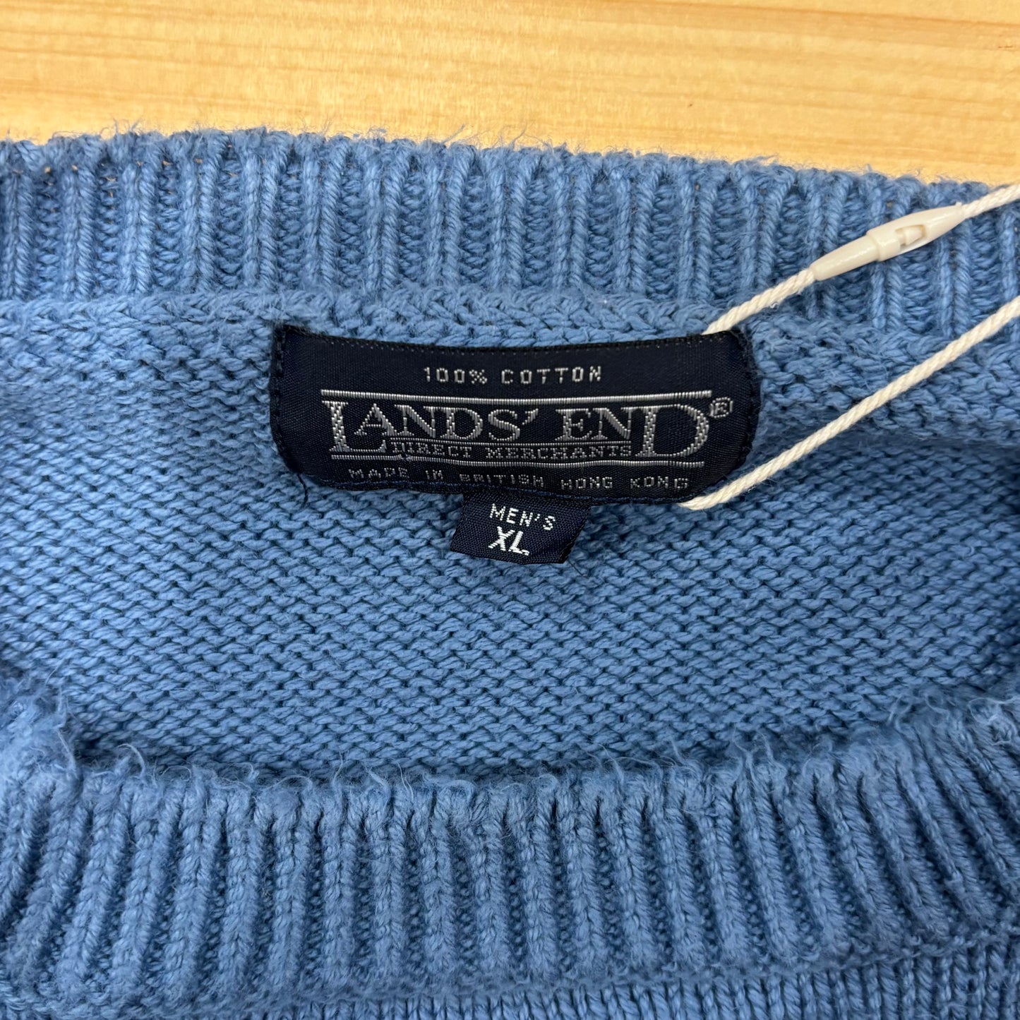 90's LANDS'END ランズエンド イーグル 星条旗  コットンニット 水色 (XL)/B3139K-SO