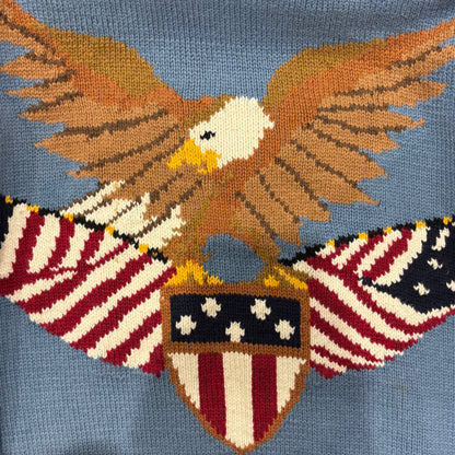 90's LANDS'END ランズエンド イーグル 星条旗  コットンニット 水色 (XL)/B3139K-SO