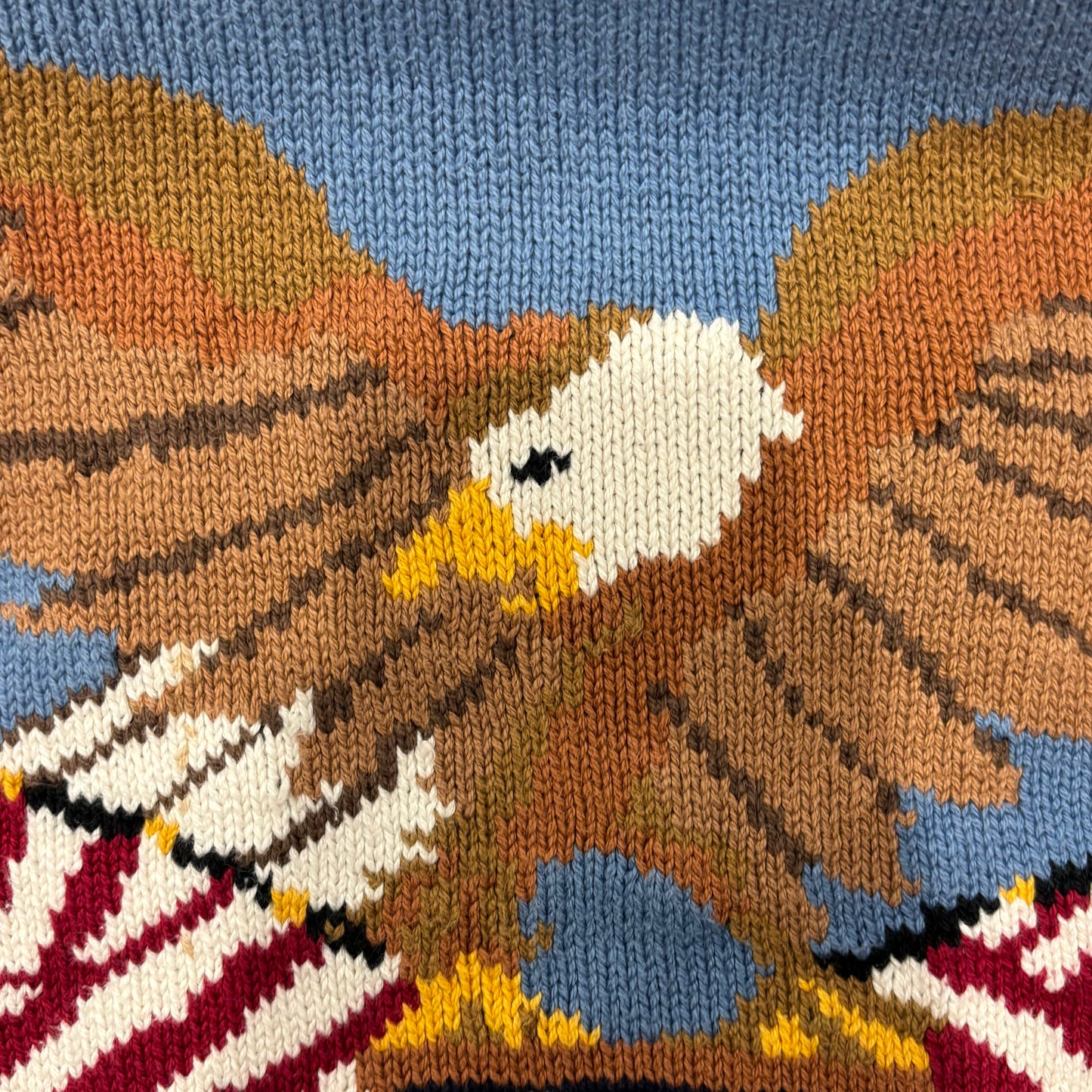 90's LANDS'END ランズエンド イーグル 星条旗  コットンニット 水色 (XL)/B3139K-SO