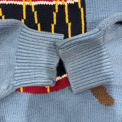 90's LANDS'END ランズエンド イーグル 星条旗  コットンニット 水色 (XL)/B3139K-SO