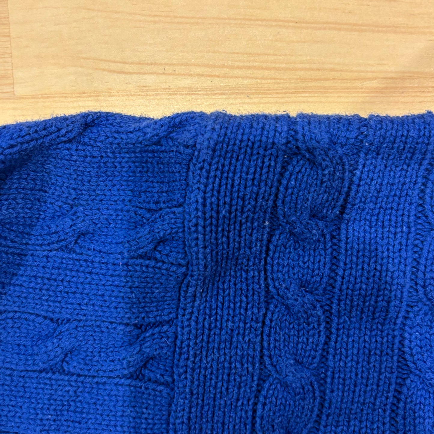 90's Eddie Bauer ケーブル編み コットンニット 青 (L)/A5606K-SO