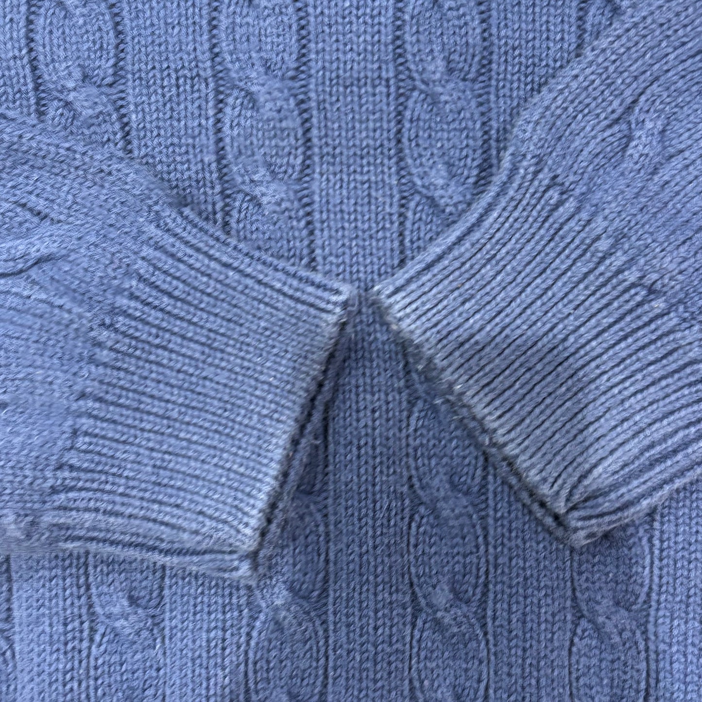 90's Eddie Bauer ケーブル編み コットンニット 青 (L)/A5606K-SO
