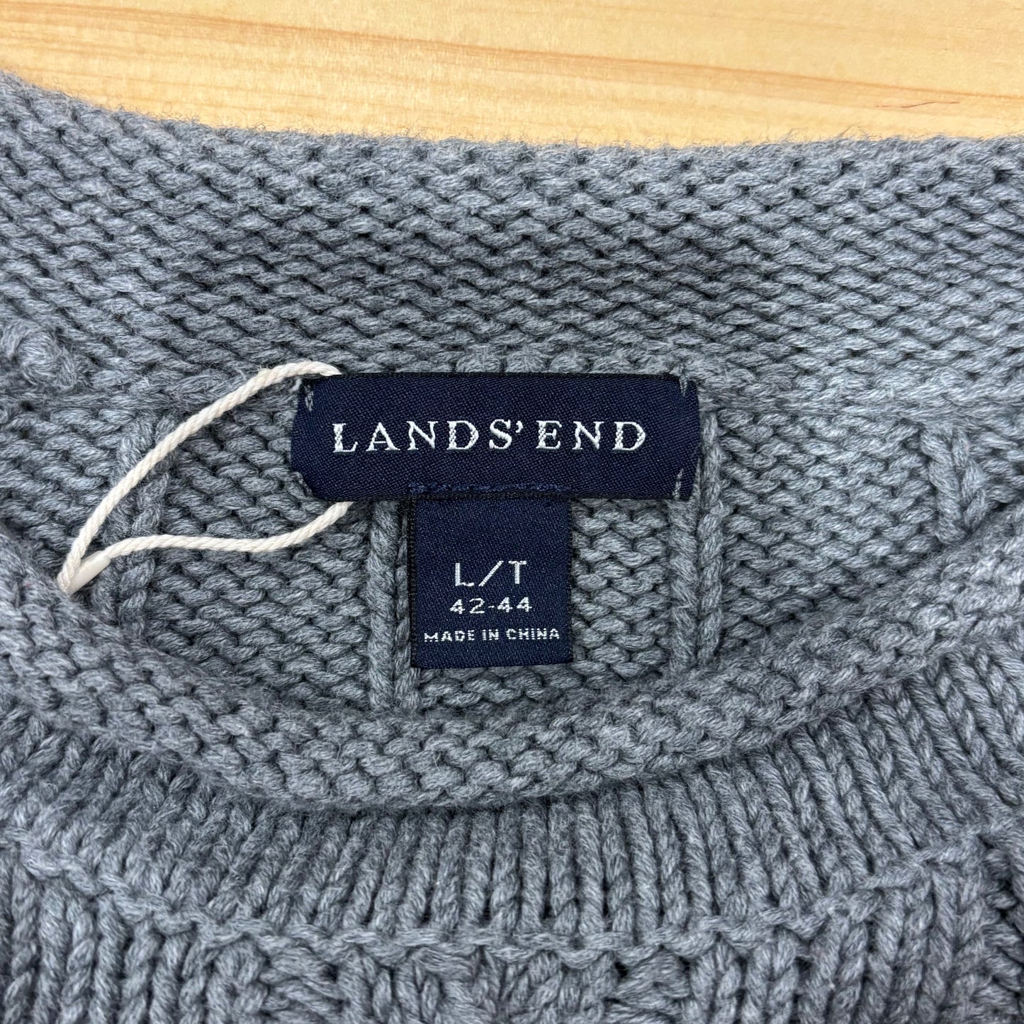 00's LANDS'END ケーブル編み コットンニット グレー (L)/A8494K-SO