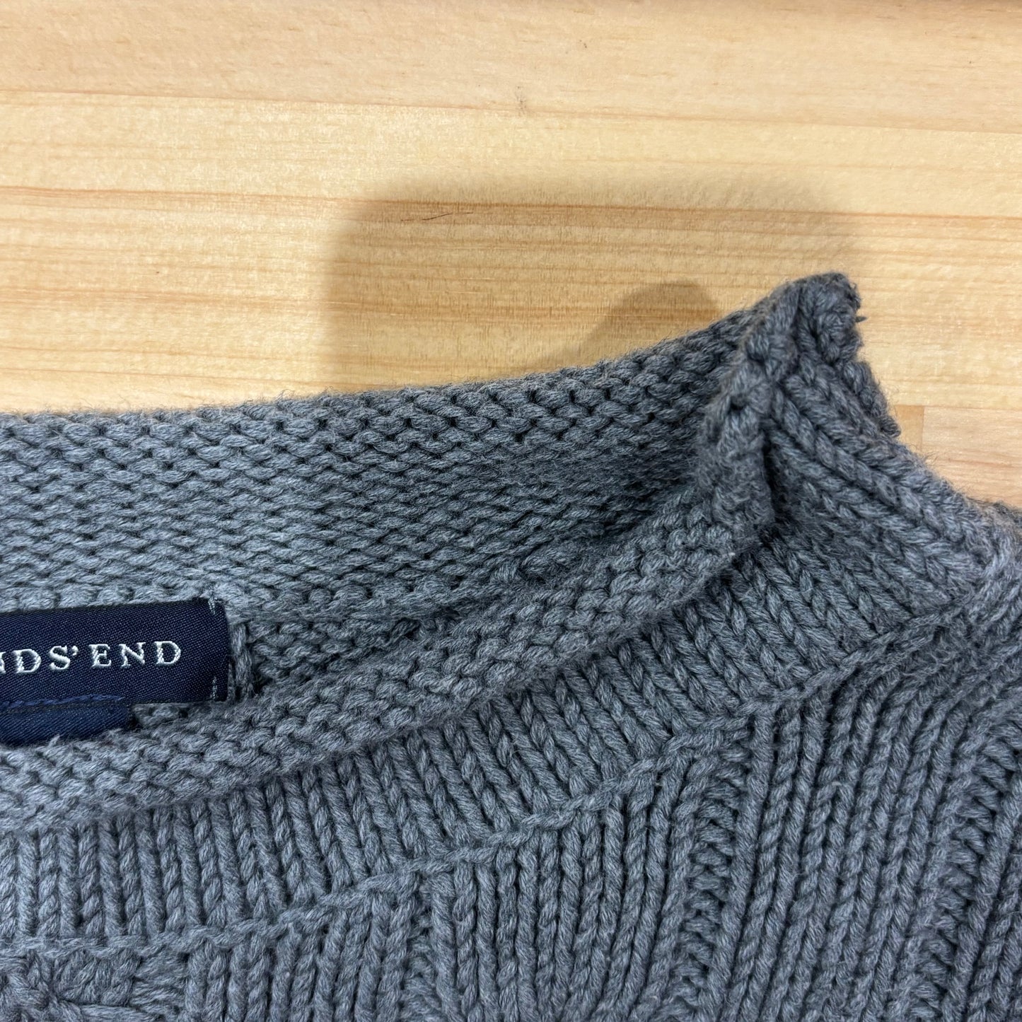 00's LANDS'END ケーブル編み コットンニット グレー (L)/A8494K-SO