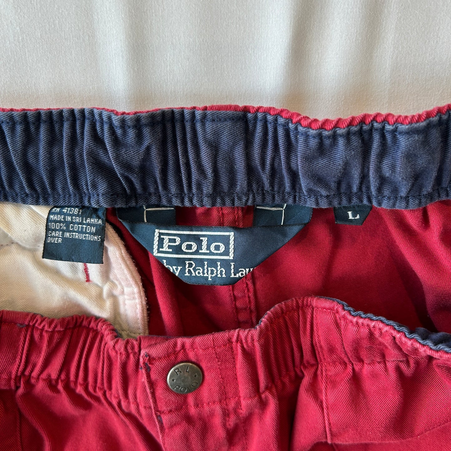 90's Polo Ralph Lauren ラルフローレン コットンイージーショーツ ショートパンツ レッド(L)/A4196P-SO