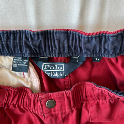 90's Polo Ralph Lauren ラルフローレン コットンイージーショーツ ショートパンツ レッド(L)/A4196P-SO