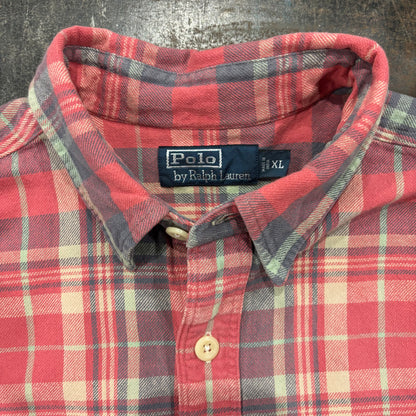 00's  Ralph Lauren  タータンチェック ネルシャツ 薄赤 XL /A8449SH-SO