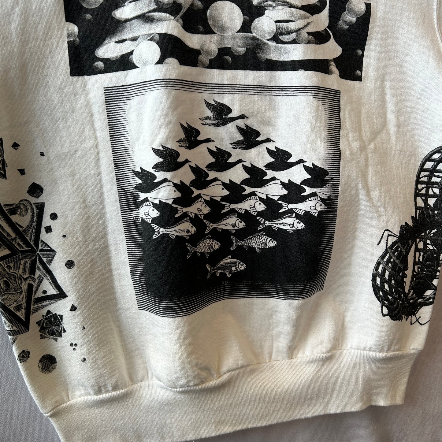 90's M.C.Escher エッシャー アート マルチプリントスウェット 白(XL)/C0188S-SO