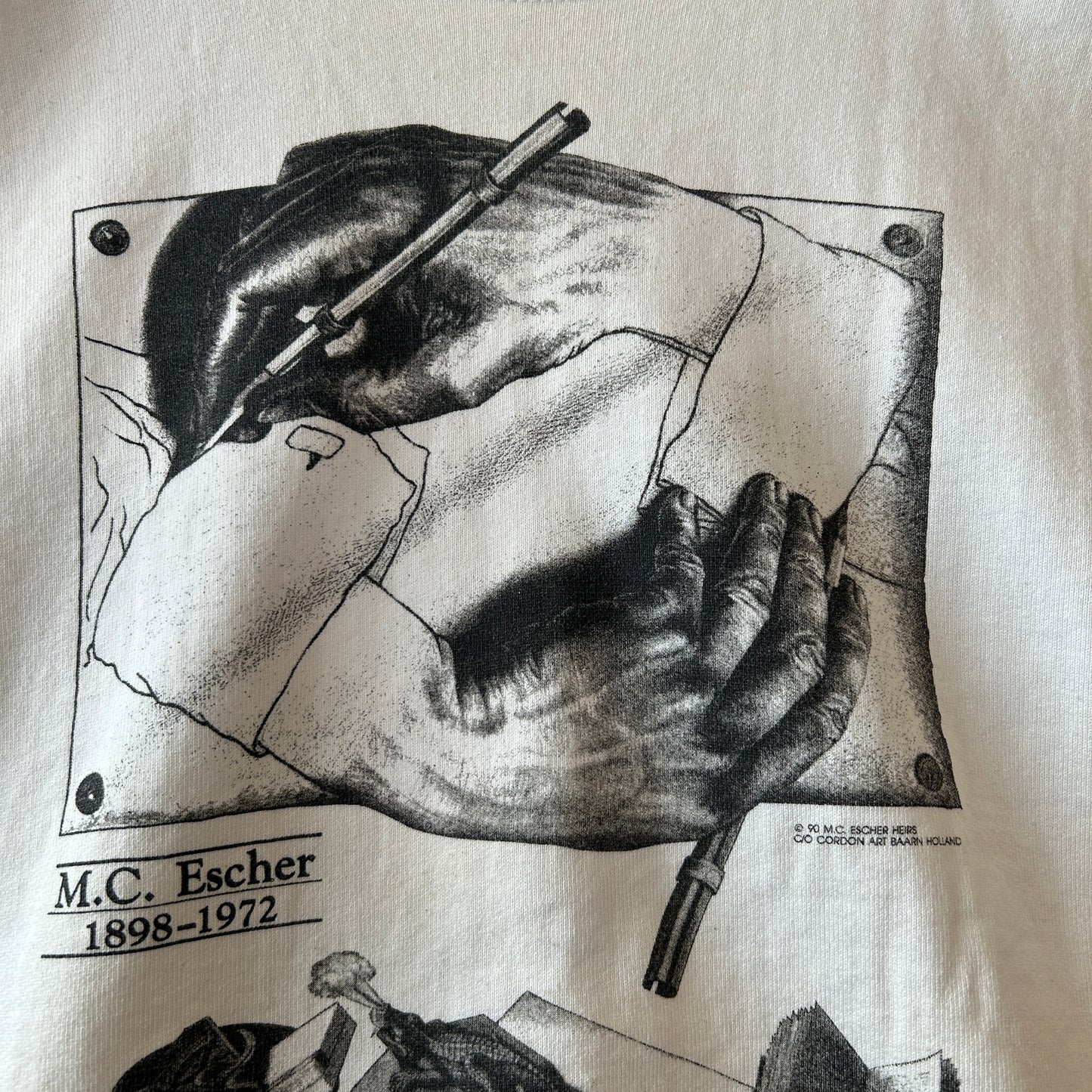 90's M.C.Escher エッシャー アート マルチプリントスウェット 白(XL)/C0188S-SO
